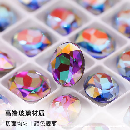 Pastel Color Oval Coated Electroplated Pointed Bottom Nail Art Diamond Special-shaped DIY Glass