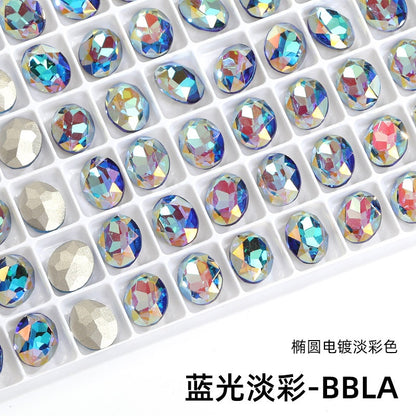 Pastel Color Oval Coated Electroplated Pointed Bottom Nail Art Diamond Special-shaped DIY Glass