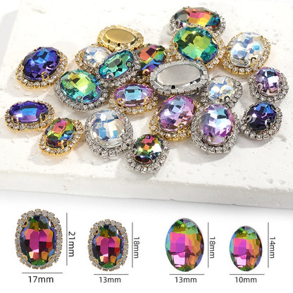 10pcs Oval Crystal Rhinestone Plating Color Buckle Hand Stitched Clothes Accessories Gold Backing Crystal DIY Clothing Suitcase Handmade