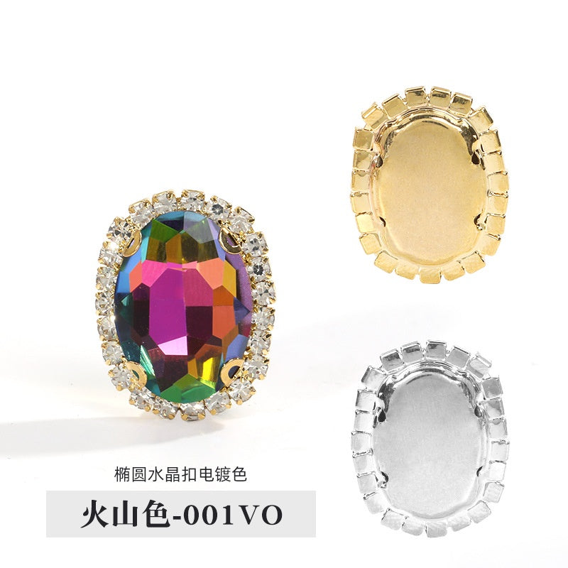 10pcs Oval Crystal Rhinestone Plating Color Buckle Hand Stitched Clothes Accessories Gold Backing Crystal DIY Clothing Suitcase Handmade