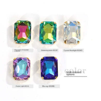 10pcs Rectangular Octagonal Claw Rhinestones Electroplating Color Hand Stitched Rhinestones with Holes Glass Crystal Diy Clothing Luggage Manual Materials