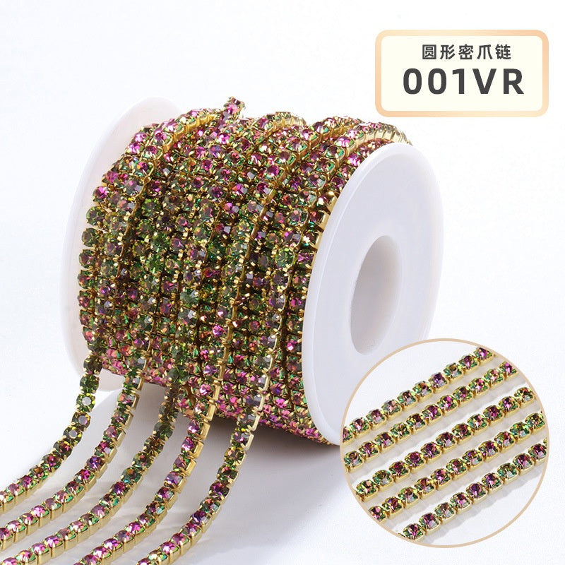 Crystal Mocha Fluoresce Stones Sew On Rhinestones Wth Copper Claw Single Row Cup Chain for Garment