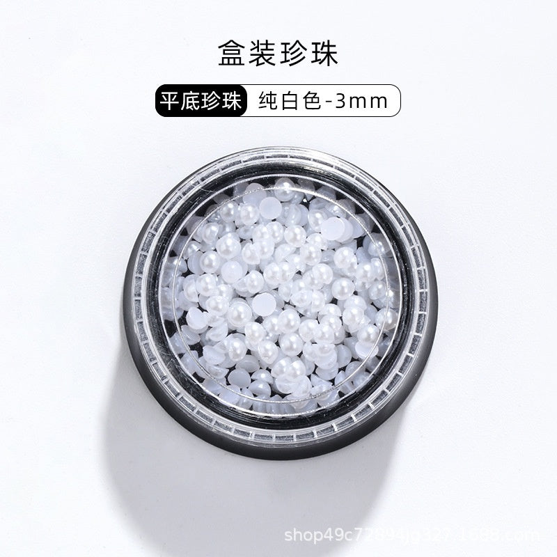 Mixed Pearl Semi-circle Full Round Box Set Pearl Color Pure White Nail Art Jewelry