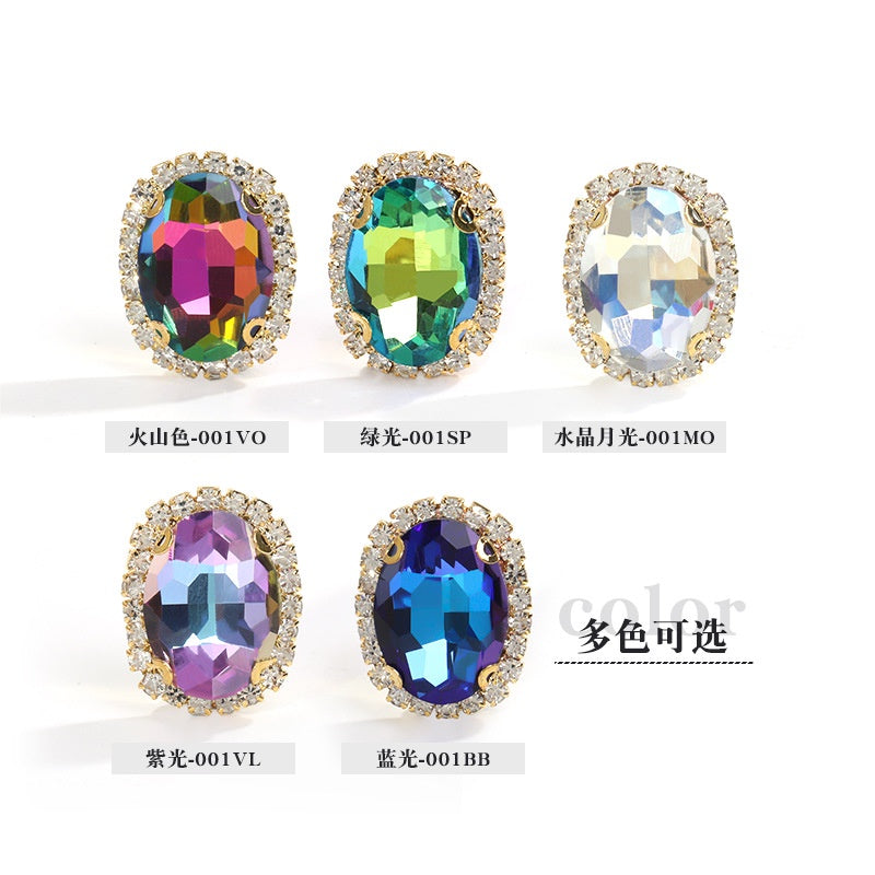 10pcs Oval Crystal Rhinestone Plating Color Buckle Hand Stitched Clothes Accessories Gold Backing Crystal DIY Clothing Suitcase Handmade