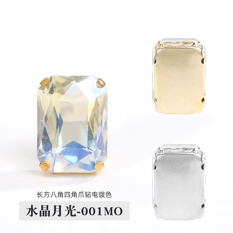 10pcs Rectangular Octagonal Claw Rhinestones Electroplating Color Hand Stitched Rhinestones with Holes Glass Crystal Diy Clothing Luggage Manual Materials