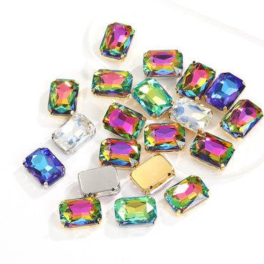 10pcs Rectangular Octagonal Claw Rhinestones Electroplating Color Hand Stitched Rhinestones with Holes Glass Crystal Diy Clothing Luggage Manual Materials