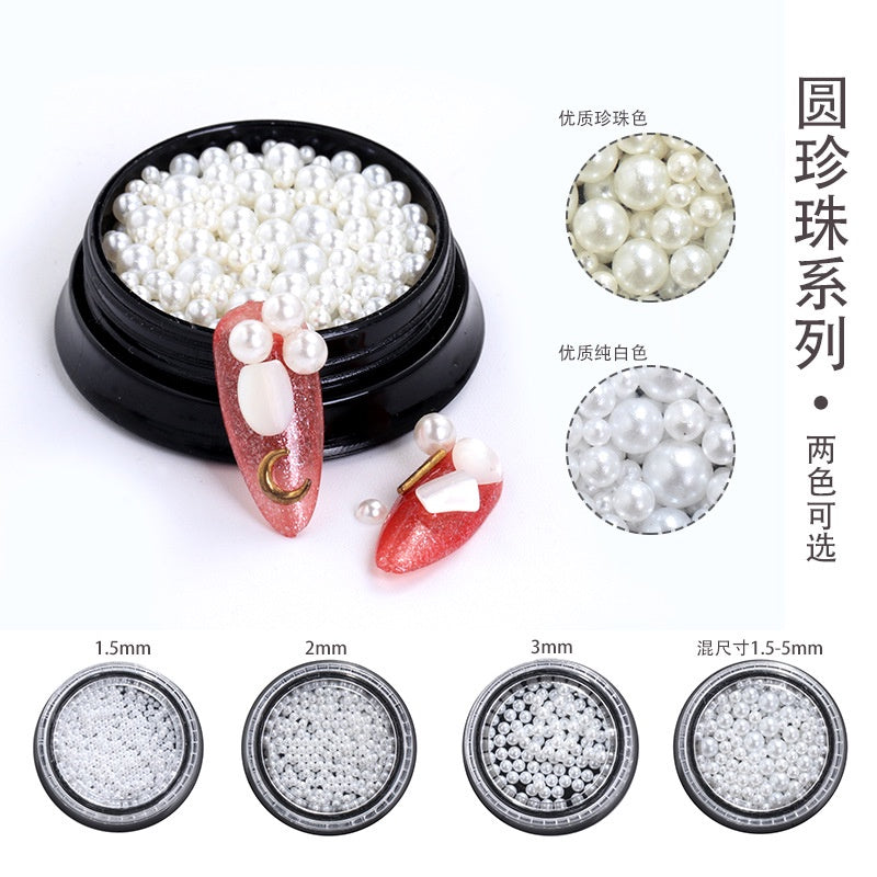 Mixed Pearl Semi-circle Full Round Box Set Pearl Color Pure White Nail Art Jewelry