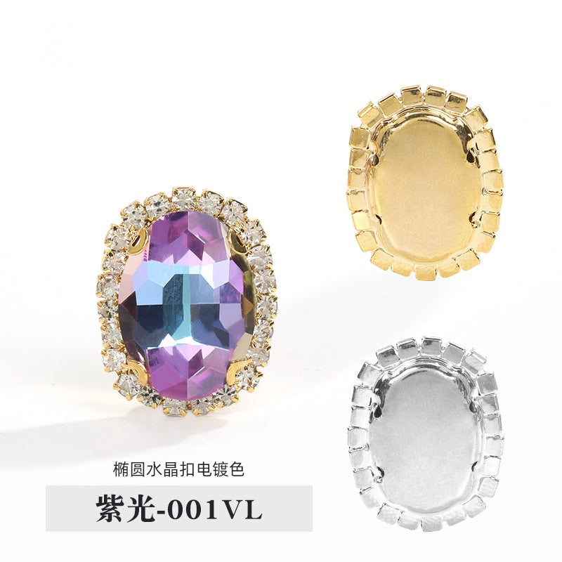 10pcs Oval Crystal Rhinestone Plating Color Buckle Hand Stitched Clothes Accessories Gold Backing Crystal DIY Clothing Suitcase Handmade