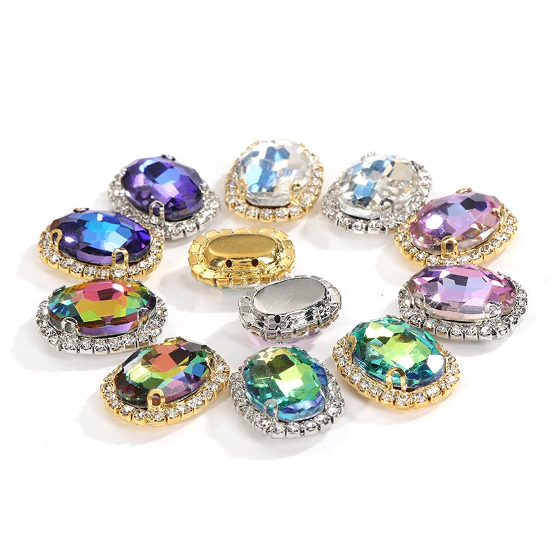 10pcs Oval Crystal Rhinestone Plating Color Buckle Hand Stitched Clothes Accessories Gold Backing Crystal DIY Clothing Suitcase Handmade