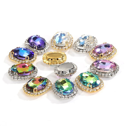 10pcs Oval Crystal Rhinestone Plating Color Buckle Hand Stitched Clothes Accessories Gold Backing Crystal DIY Clothing Suitcase Handmade