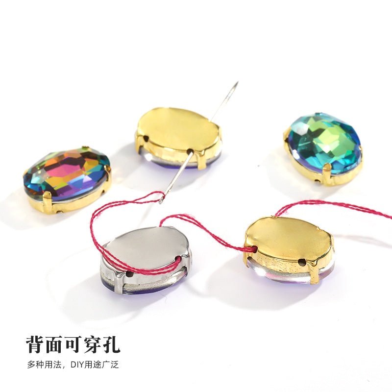 10*14mm/13*18mm Oval Four-corner Claw Rhinestone Electroplated Color Hand-sewn Crystal Glass Crystal DIY Clothing Accessories