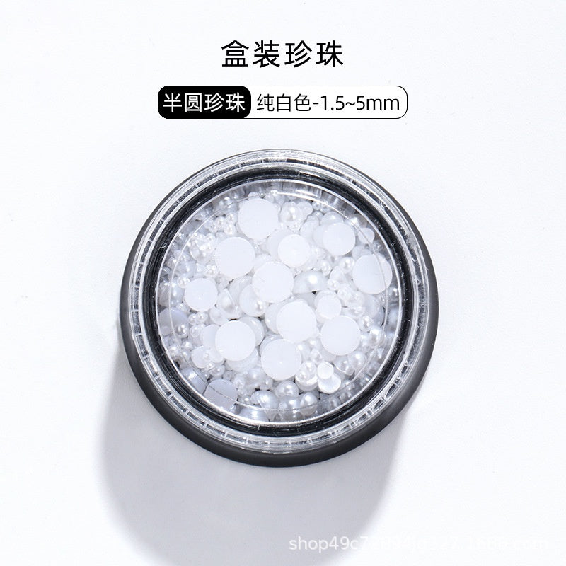 Mixed Pearl Semi-circle Full Round Box Set Pearl Color Pure White Nail Art Jewelry
