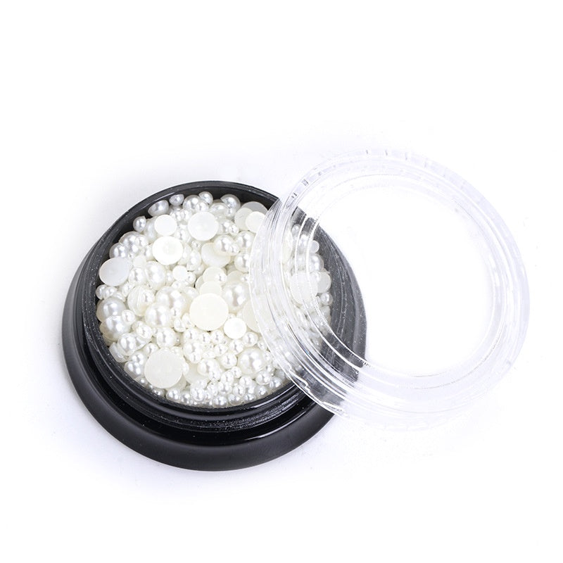 Mixed Pearl Semi-circle Full Round Box Set Pearl Color Pure White Nail Art Jewelry