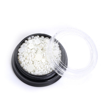 Mixed Pearl Semi-circle Full Round Box Set Pearl Color Pure White Nail Art Jewelry