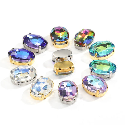10*14mm/13*18mm Oval Four-corner Claw Rhinestone Electroplated Color Hand-sewn Crystal Glass Crystal DIY Clothing Accessories