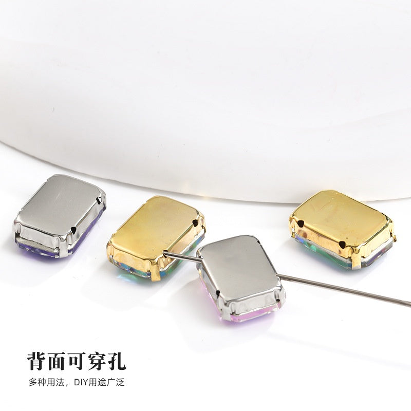 10pcs Rectangular Octagonal Claw Rhinestones Electroplating Color Hand Stitched Rhinestones with Holes Glass Crystal Diy Clothing Luggage Manual Materials