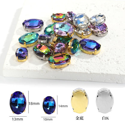 10*14mm/13*18mm Oval Four-corner Claw Rhinestone Electroplated Color Hand-sewn Crystal Glass Crystal DIY Clothing Accessories