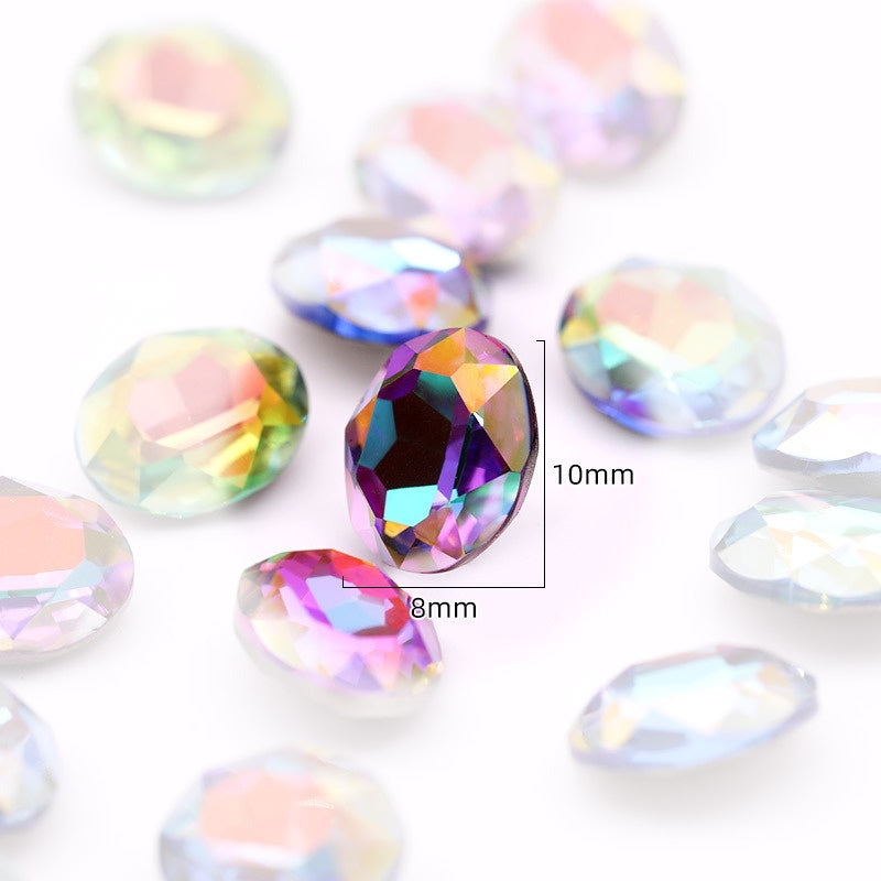 Pastel Color Oval Coated Electroplated Pointed Bottom Nail Art Diamond Special-shaped DIY Glass