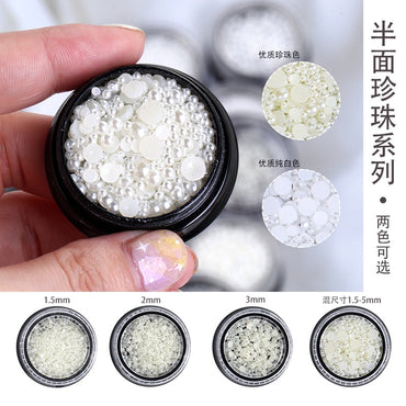 Mixed Pearl Semi-circle Full Round Box Set Pearl Color Pure White Nail Art Jewelry
