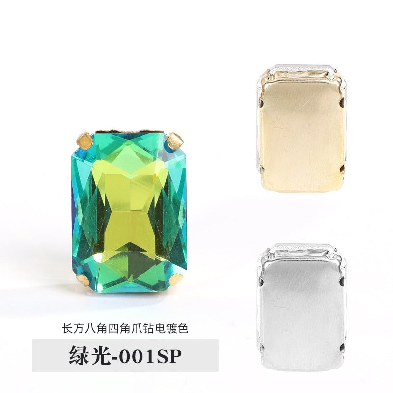 10pcs Rectangular Octagonal Claw Rhinestones Electroplating Color Hand Stitched Rhinestones with Holes Glass Crystal Diy Clothing Luggage Manual Materials