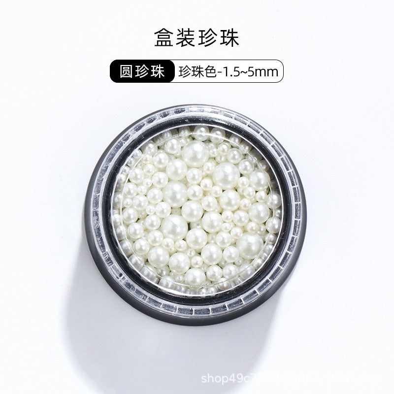 Mixed Pearl Semi-circle Full Round Box Set Pearl Color Pure White Nail Art Jewelry