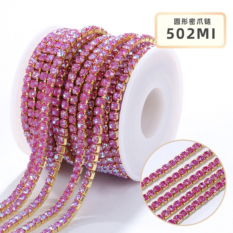 Crystal Mocha Fluoresce Stones Sew On Rhinestones Wth Copper Claw Single Row Cup Chain for Garment