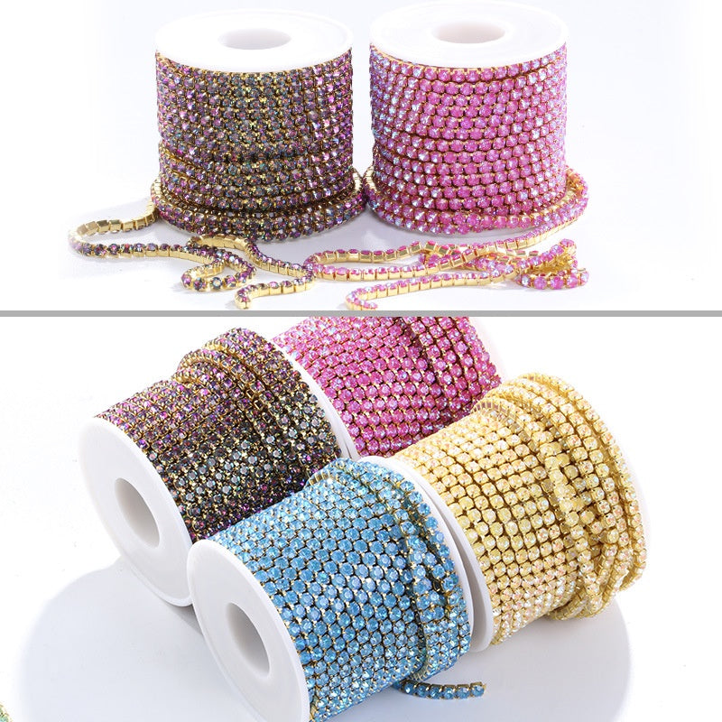 Crystal Mocha Fluoresce Stones Sew On Rhinestones Wth Copper Claw Single Row Cup Chain for Garment