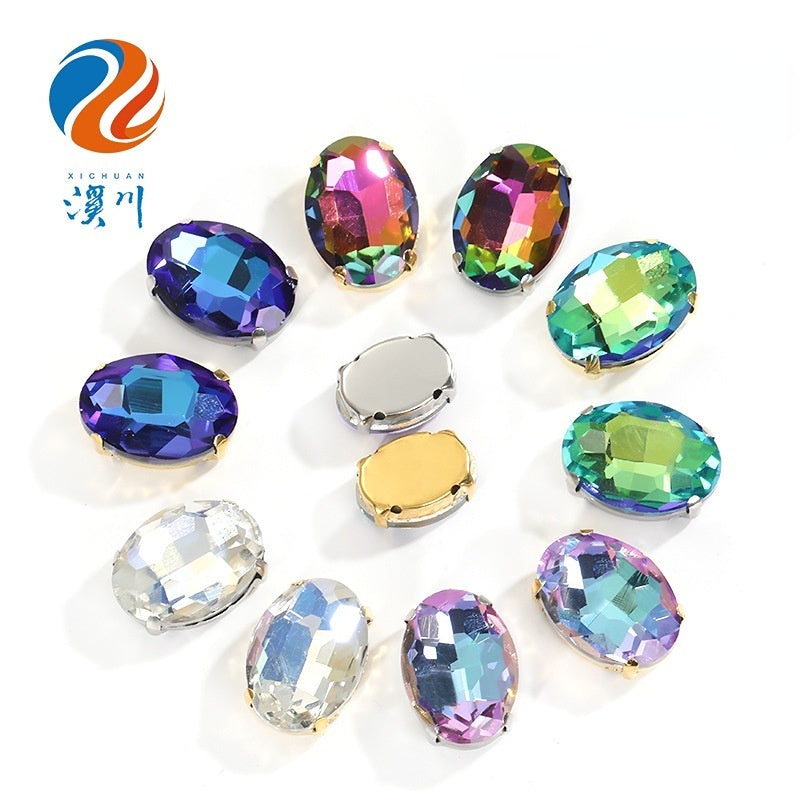 10*14mm/13*18mm Oval Four-corner Claw Rhinestone Electroplated Color Hand-sewn Crystal Glass Crystal DIY Clothing Accessories