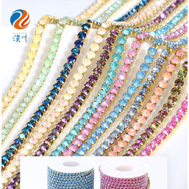 Crystal Mocha Fluoresce Stones Sew On Rhinestones Wth Copper Claw Single Row Cup Chain for Garment