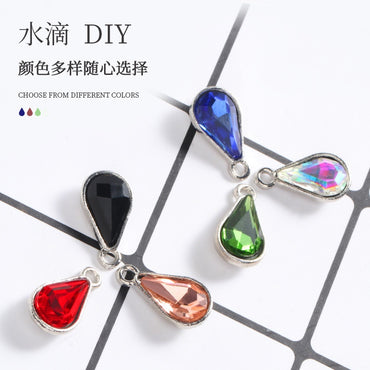 【ready stock】 women accessories  Single Hanging Water Drop Single Hole Pendant Inlaid with Crystal Diamond Diy Ear Jewelry Accessories