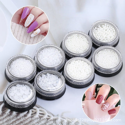 Mixed Pearl Semi-circle Full Round Box Set Pearl Color Pure White Nail Art Jewelry