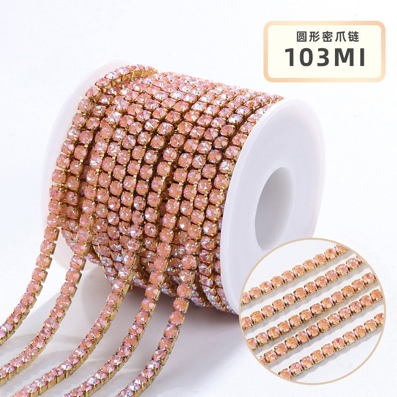 Crystal Mocha Fluoresce Stones Sew On Rhinestones Wth Copper Claw Single Row Cup Chain for Garment