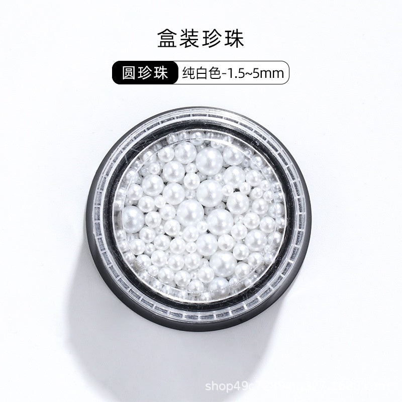 Mixed Pearl Semi-circle Full Round Box Set Pearl Color Pure White Nail Art Jewelry