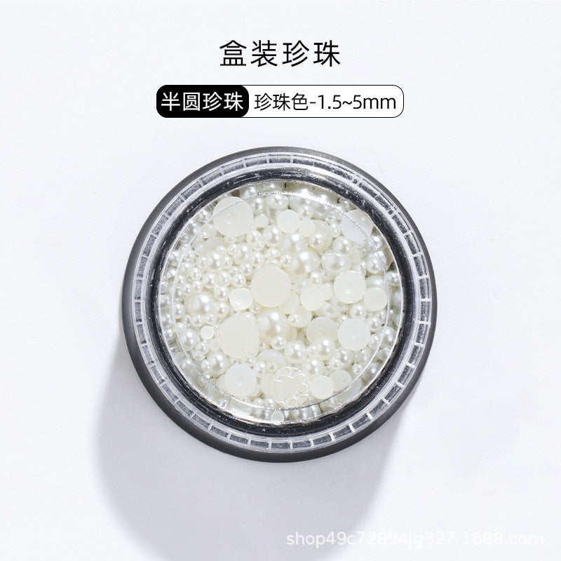 Mixed Pearl Semi-circle Full Round Box Set Pearl Color Pure White Nail Art Jewelry