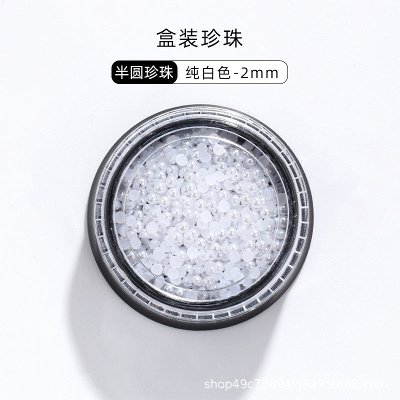 Mixed Pearl Semi-circle Full Round Box Set Pearl Color Pure White Nail Art Jewelry
