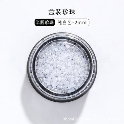 Mixed Pearl Semi-circle Full Round Box Set Pearl Color Pure White Nail Art Jewelry