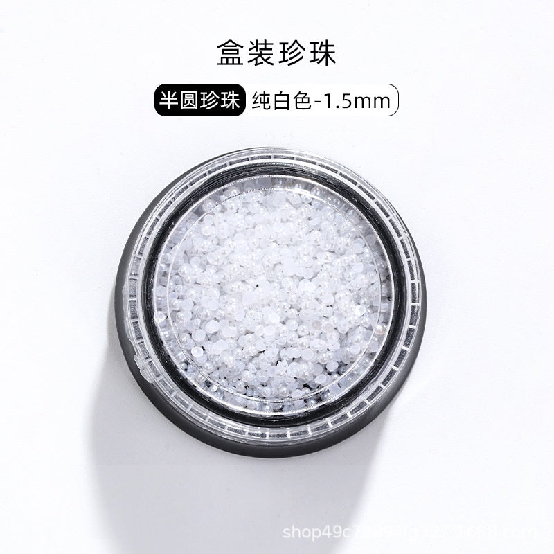 Mixed Pearl Semi-circle Full Round Box Set Pearl Color Pure White Nail Art Jewelry