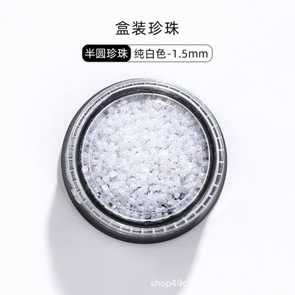 Mixed Pearl Semi-circle Full Round Box Set Pearl Color Pure White Nail Art Jewelry