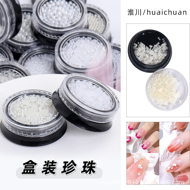 Mixed Pearl Semi-circle Full Round Box Set Pearl Color Pure White Nail Art Jewelry