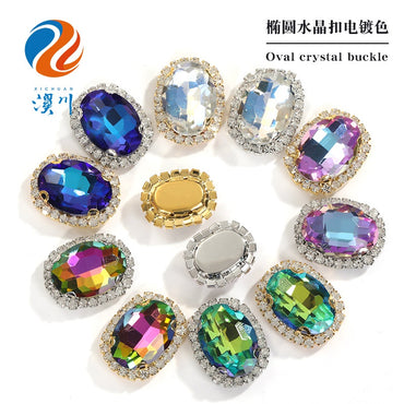 10pcs Oval Crystal Rhinestone Plating Color Buckle Hand Stitched Clothes Accessories Gold Backing Crystal DIY Clothing Suitcase Handmade