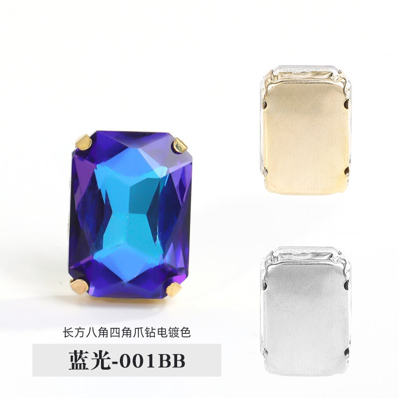 10pcs Rectangular Octagonal Claw Rhinestones Electroplating Color Hand Stitched Rhinestones with Holes Glass Crystal Diy Clothing Luggage Manual Materials