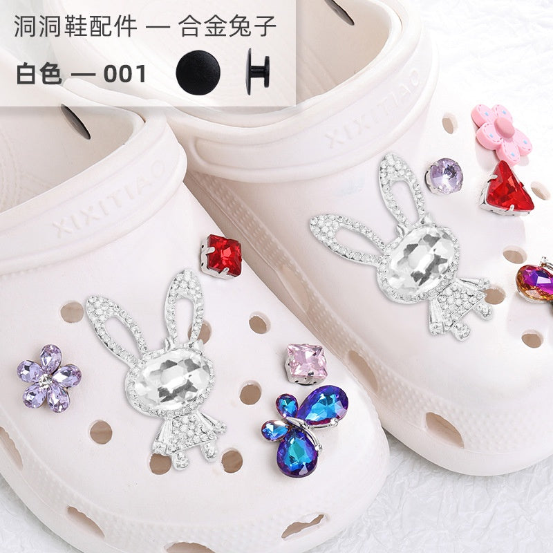 Alloy Animal Rabbit Shape Rhinestone Diy Hole Shoe Accessories Removable Shoe Buckle Shoe Flower Handmade