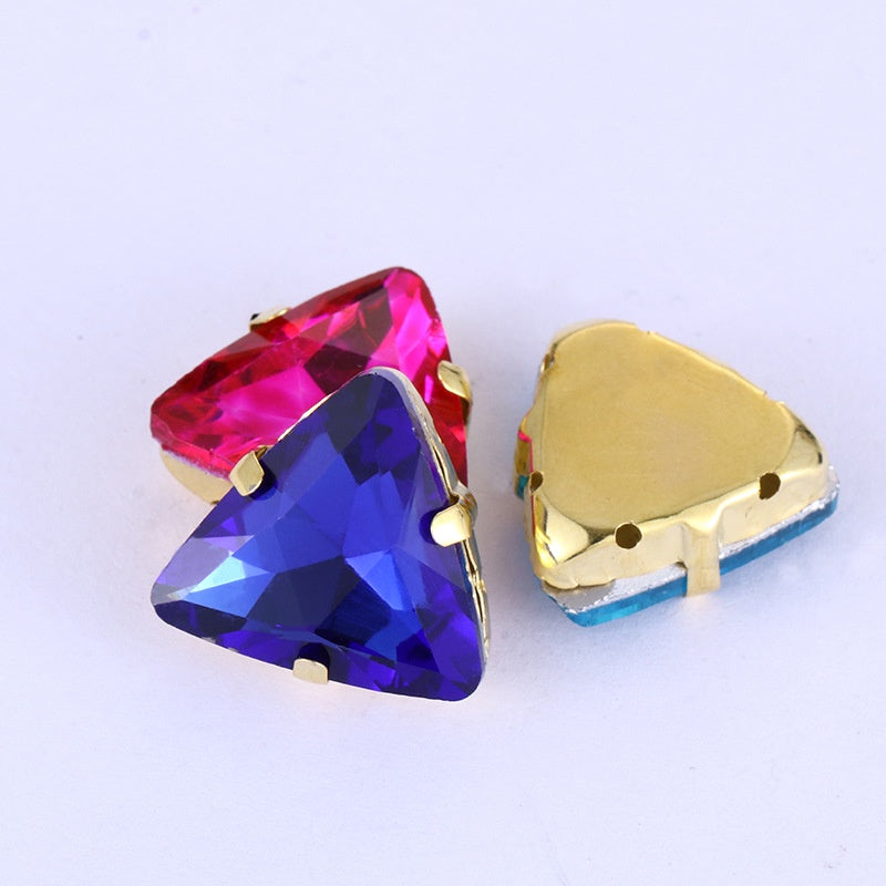 【ready stock】Hot Sell Triangle Claw Diamond Gold Bottom Stone Glass Fancy Stone Rhinestones With Copper For Clothes Bags