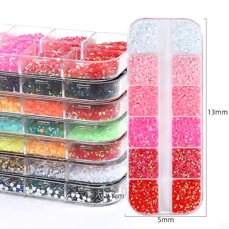 12 Grid Resin Rhinestone Jelly Color Resin Rhinestone Nude Rhinestone Nail Art Nail Patch