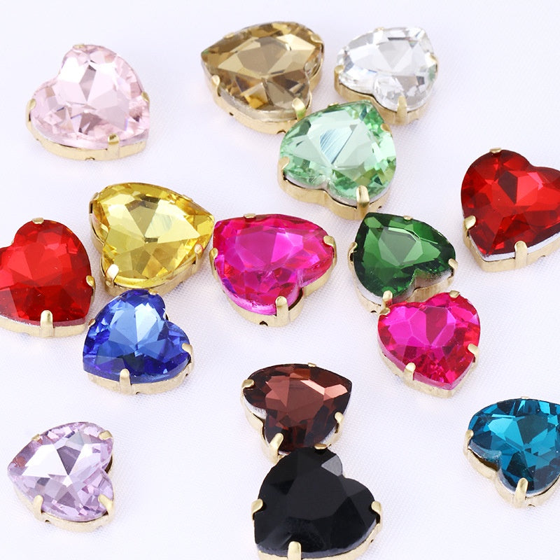 10pcs Gold Love Claw Rhinestone Hand-sewn crystal with Hole Rhinestone Glass Crystal Diy Clothing Collar