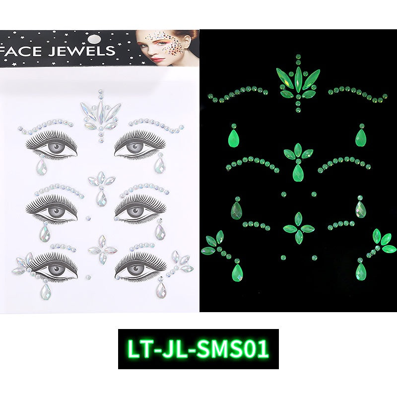 Luminous Gemstone Eye Sticker Decoration Face Gemstone Jewelry Crystal Rhinestone Sticker