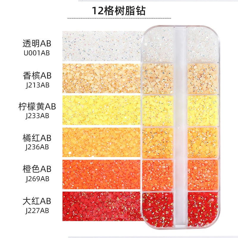 12 Grid Resin Rhinestone Jelly Color Resin Rhinestone Nude Rhinestone Nail Art Nail Patch