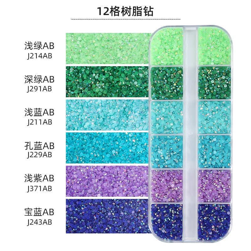 12 Grid Resin Rhinestone Jelly Color Resin Rhinestone Nude Rhinestone Nail Art Nail Patch