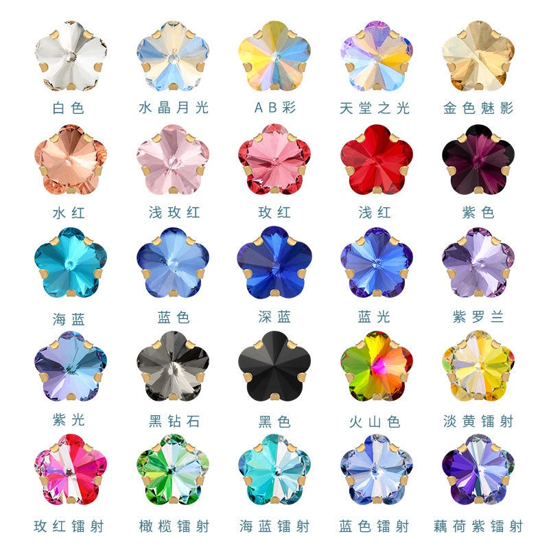 10mm Golden White K Claws Sewing Glass Flower Shape Crystal Rhinestones For Clothing Jewelry Making
