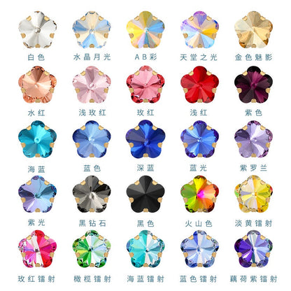 10mm Golden White K Claws Sewing Glass Flower Shape Crystal Rhinestones For Clothing Jewelry Making